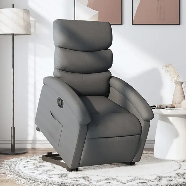 Gossi fotoliu electric rabatabil cu ridicare, gri inchis, textil