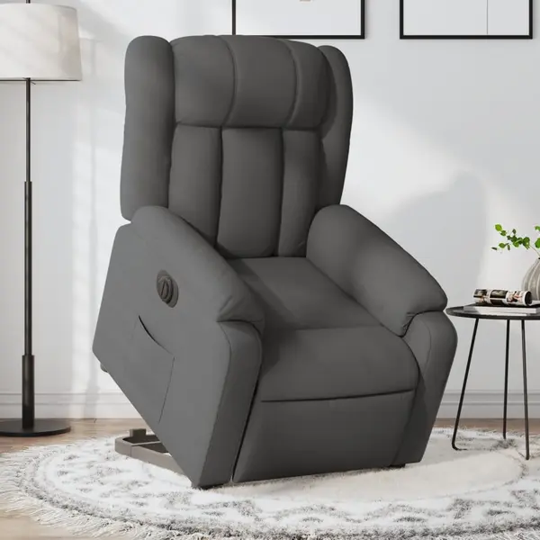 Gossi fotoliu electric rabatabil cu ridicare, gri inchis, textil