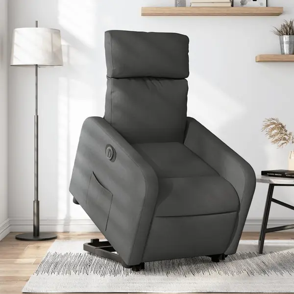 Gossi fotoliu electric rabatabil cu ridicare, gri inchis, textil