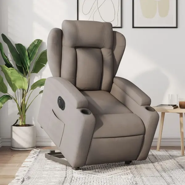 Gossi fotoliu electric rabatabil cu ridicare, gri taupe, textil