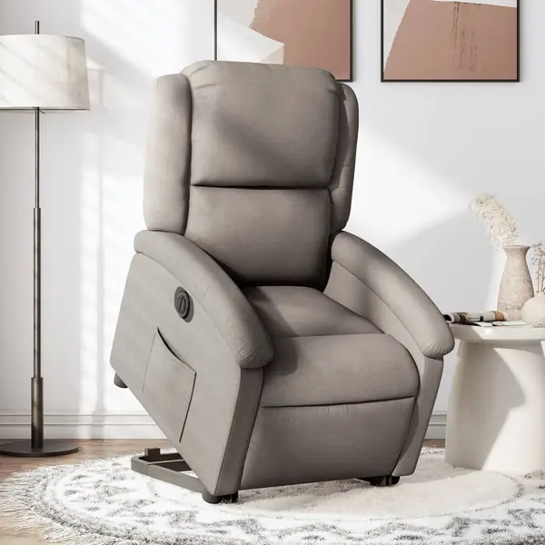 Gossi fotoliu electric rabatabil cu ridicare, gri taupe, textil