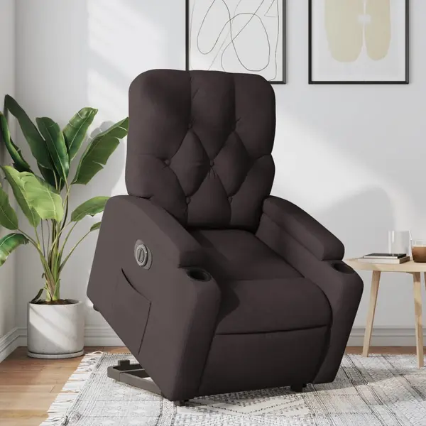 Gossi fotoliu electric rabatabil cu ridicare, maro inchis, textil
