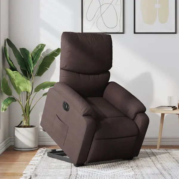 Gossi fotoliu electric rabatabil cu ridicare, maro inchis, textil