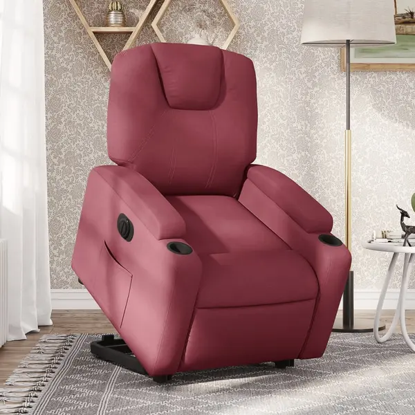Gossi fotoliu electric rabatabil cu ridicare, rosu vin, textil