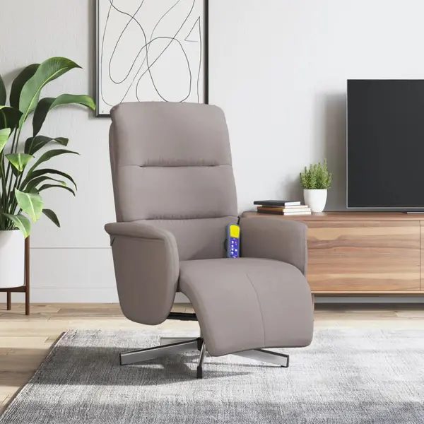 Gossi fotoliu masaj rabatabil cu suport picioare, gri taupe, textil