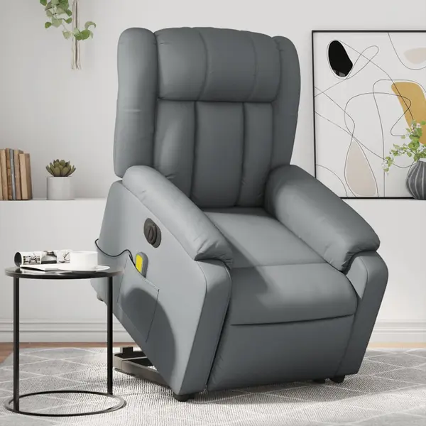 Gossi fotoliu masaj rabatabil electric cu ridicare, gri, piele eco