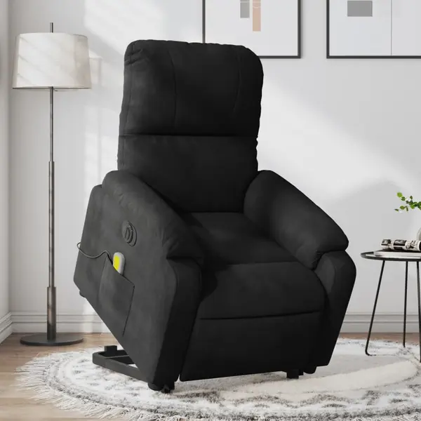 Gossi fotoliu masaj rabatabil electric cu ridicare, negru, microfibra