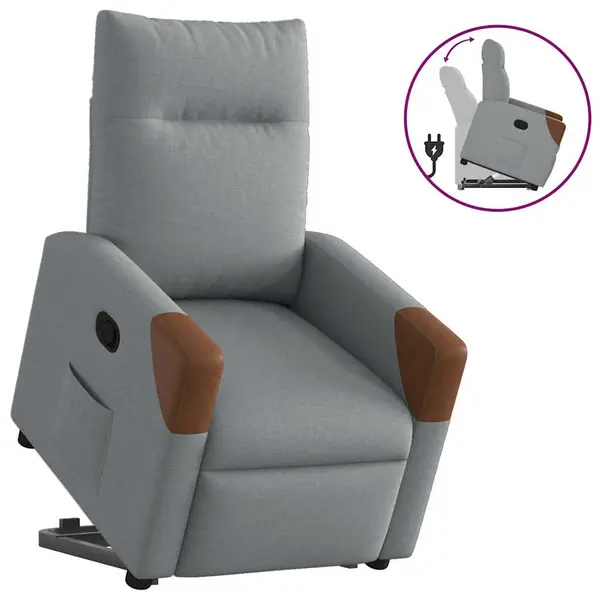 Gossi fotoliu rabatabil cu ridicare, gri deschis, material textil