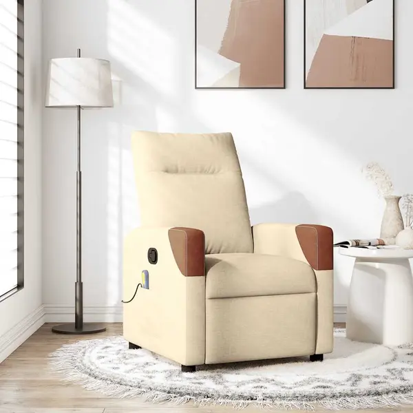 Gossi fotoliu rabatabil de masaj, crem, material textil