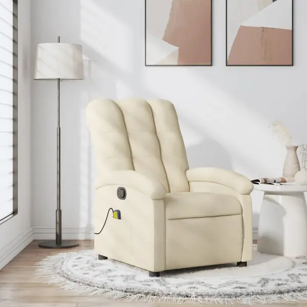 Gossi fotoliu rabatabil de masaj, crem, material textil