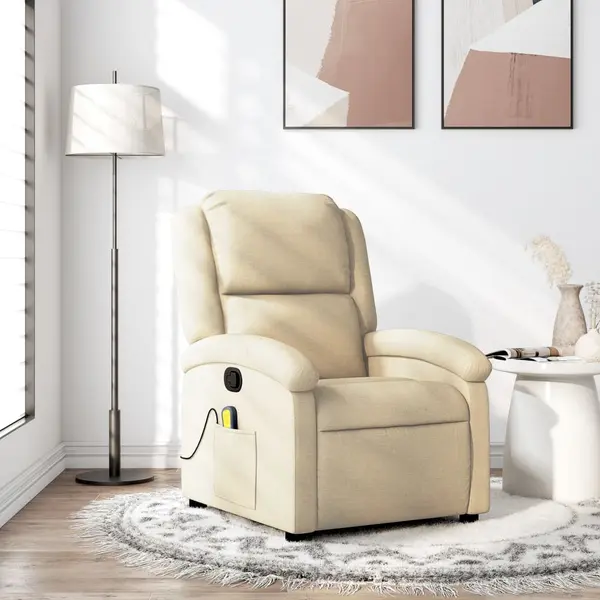 Gossi fotoliu rabatabil de masaj, crem, material textil