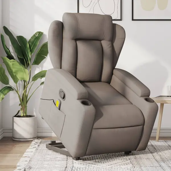 Gossi fotoliu rabatabil de masaj cu ridicare, gri taupe, textil