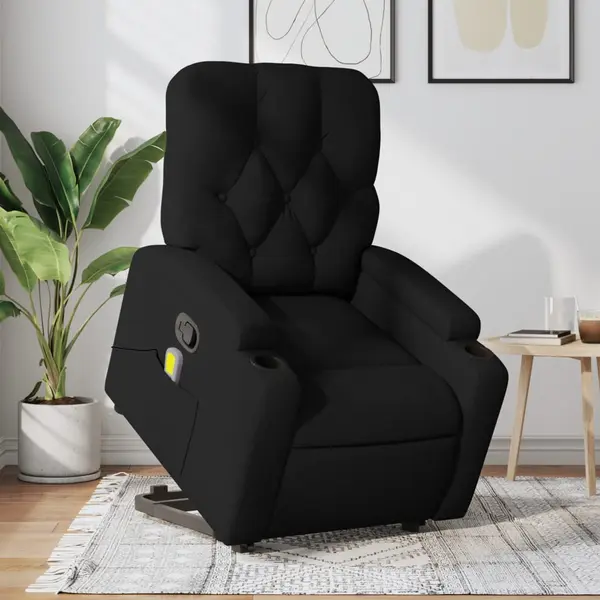Gossi fotoliu rabatabil de masaj, cu ridicare, negru, material textil