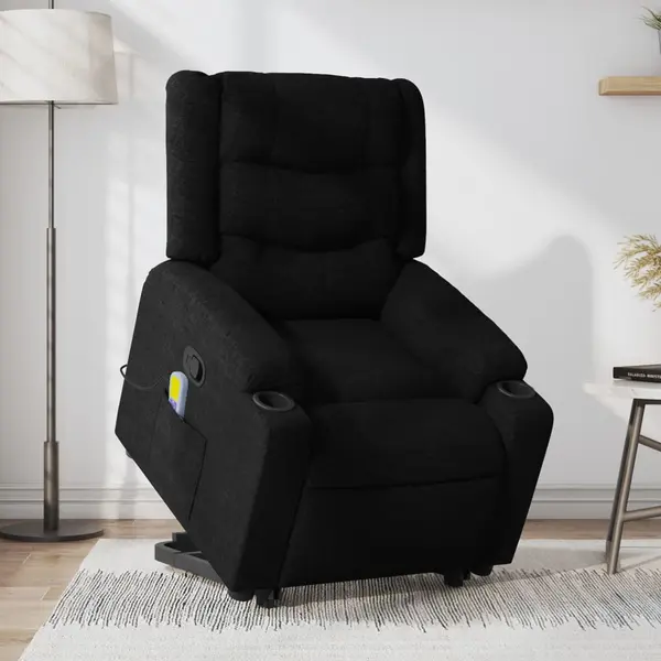 Gossi fotoliu rabatabil de masaj, cu ridicare, negru, material textil