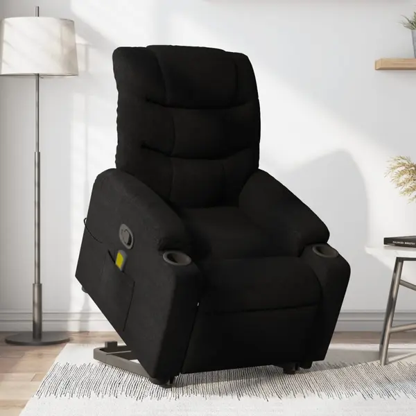 Gossi fotoliu rabatabil de masaj, cu ridicare, negru, material textil