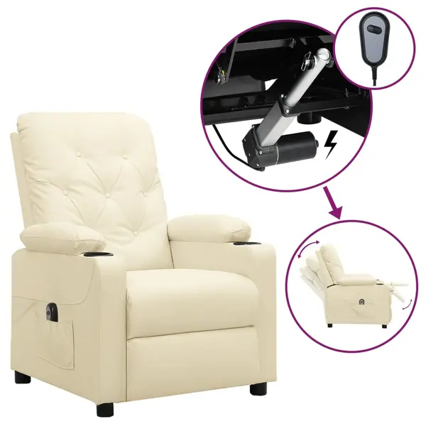 Gossi fotoliu rabatabil electric, crem, piele ecologica