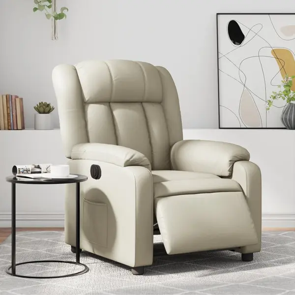 Gossi fotoliu rabatabil electric, crem, piele ecologica