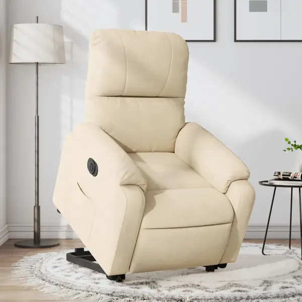 Gossi fotoliu rabatabil electric cu ridicare, crem, microfibra