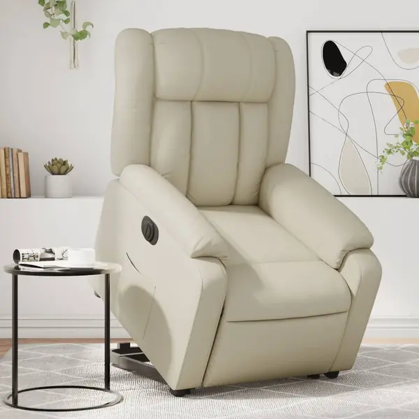 Gossi fotoliu rabatabil electric cu ridicare, crem, piele ecologica