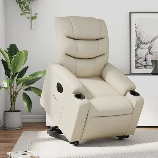 Gossi fotoliu rabatabil electric cu ridicare, crem, piele ecologica