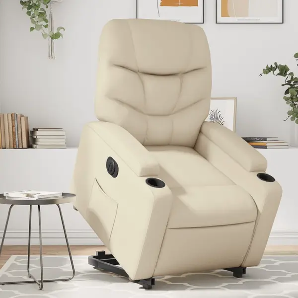 Gossi fotoliu rabatabil electric cu ridicare, crem, piele ecologica