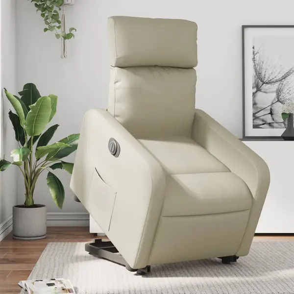 Gossi fotoliu rabatabil electric cu ridicare, crem, piele ecologica