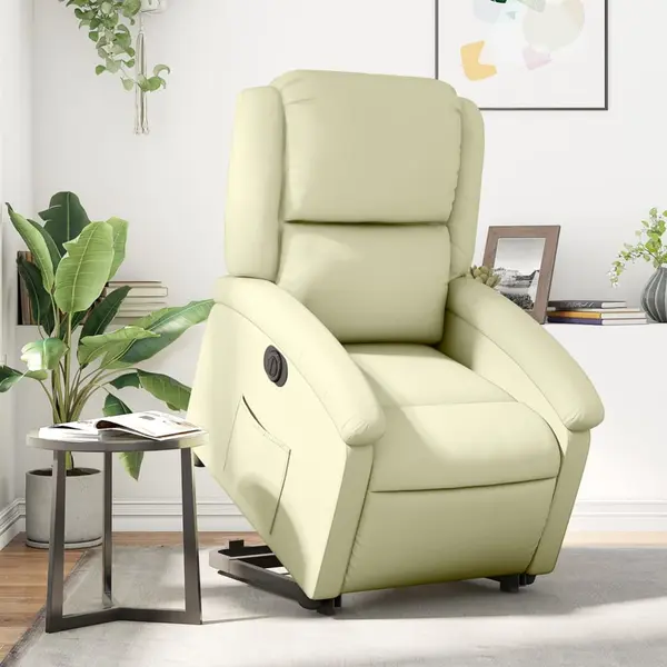 Gossi fotoliu rabatabil electric cu ridicare, crem, piele naturala