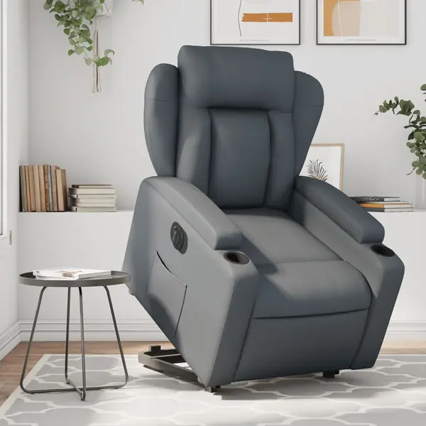 Gossi fotoliu rabatabil electric cu ridicare, gri, piele ecologica