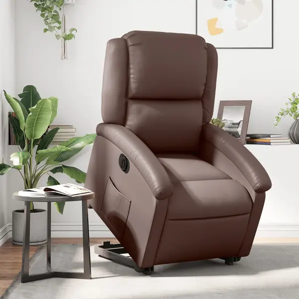 Gossi fotoliu rabatabil electric cu ridicare, maro, piele ecologica