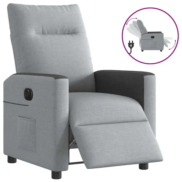 Gossi fotoliu rabatabil electric, gri deschis, textil