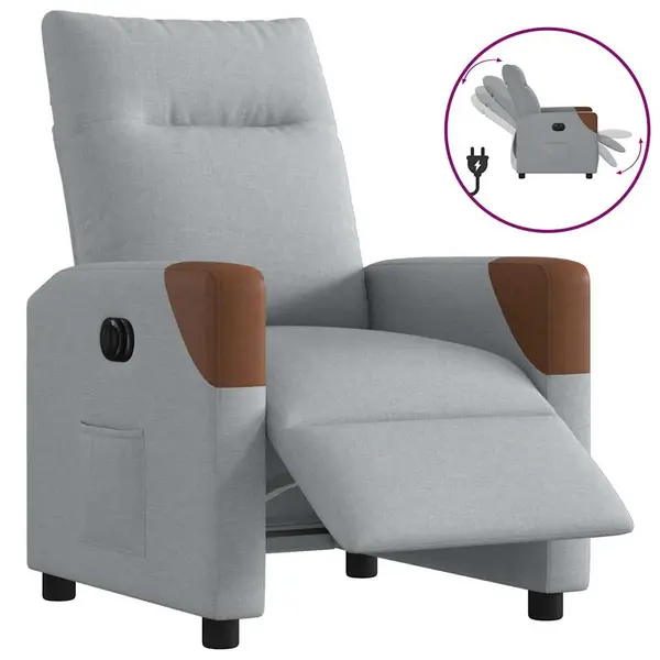 Gossi fotoliu rabatabil electric, gri deschis, textil