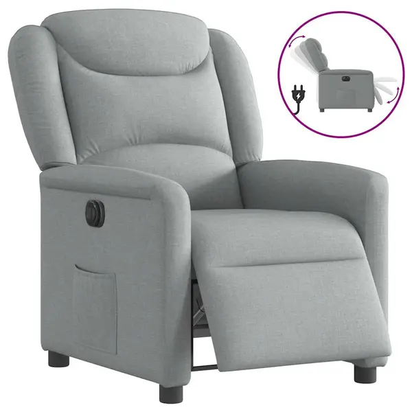 Gossi fotoliu rabatabil electric, gri deschis, textil