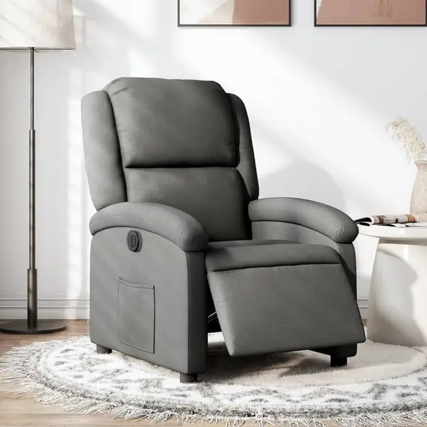Gossi fotoliu rabatabil electric, gri inchis, material textil