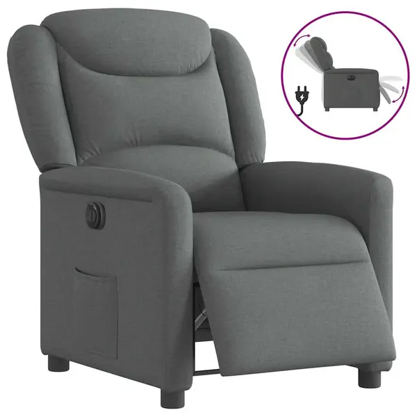 Gossi fotoliu rabatabil electric, gri inchis, material textil