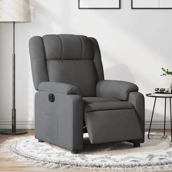 Gossi fotoliu rabatabil electric, gri inchis, material textil