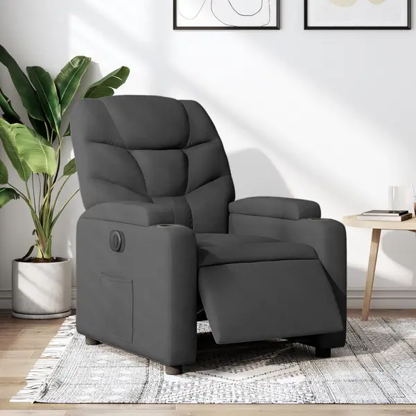 Gossi fotoliu rabatabil electric, gri inchis, material textil