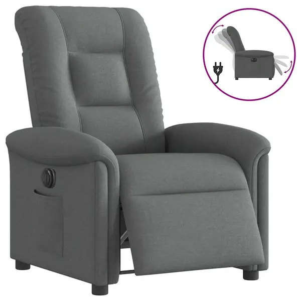 Gossi fotoliu rabatabil electric, gri inchis, material textil