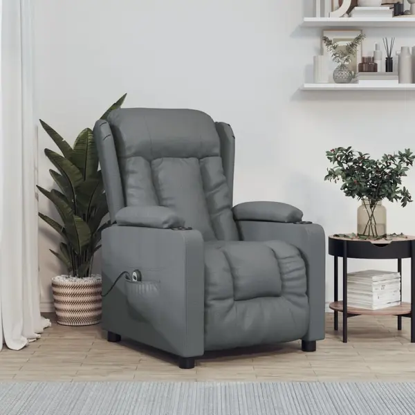 Gossi fotoliu rabatabil electric, gri, piele ecologica