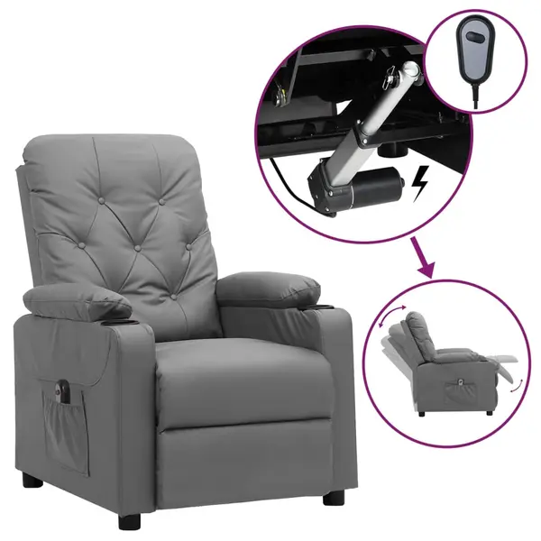 Gossi fotoliu rabatabil electric, gri, piele ecologica