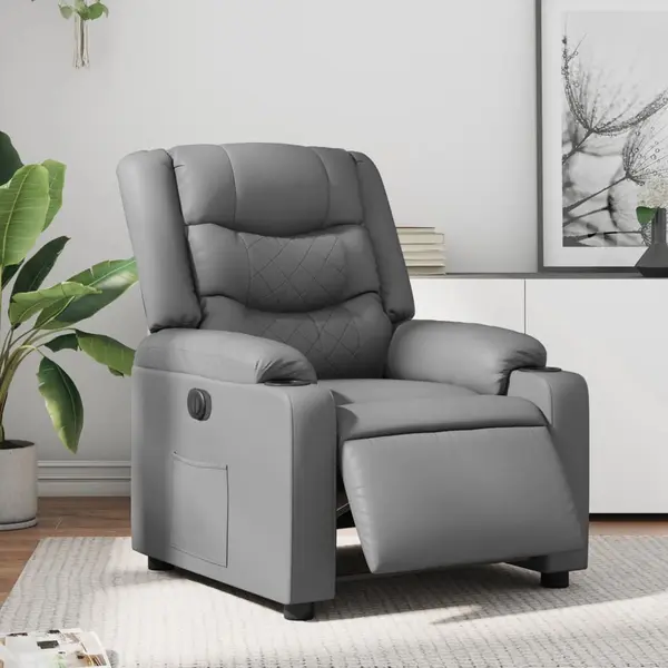 Gossi fotoliu rabatabil electric, gri, piele ecologica