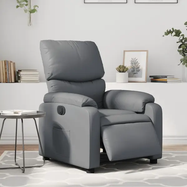 Gossi fotoliu rabatabil electric, gri, piele ecologica