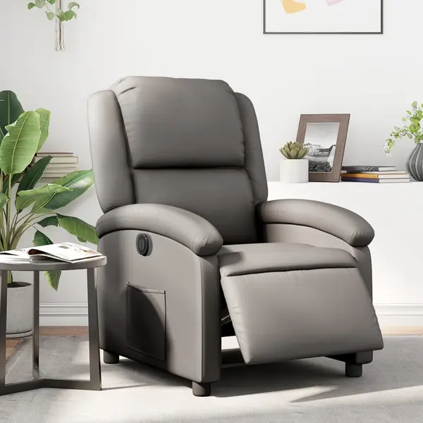Gossi fotoliu rabatabil electric, gri, piele naturala