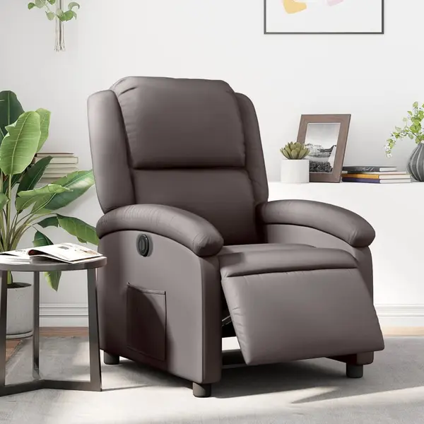 Gossi fotoliu rabatabil electric, maro inchis, piele naturala