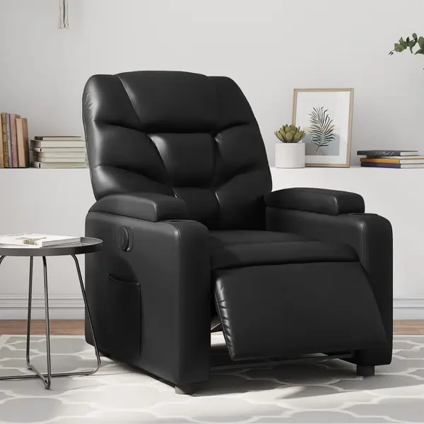 Gossi fotoliu rabatabil electric, negru, piele ecologica