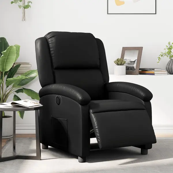 Gossi fotoliu rabatabil electric, negru, piele ecologica