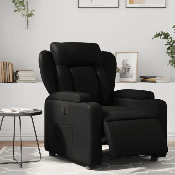 Gossi fotoliu rabatabil electric, negru, piele ecologica
