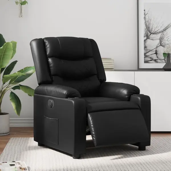 Gossi fotoliu rabatabil electric, negru, piele ecologica