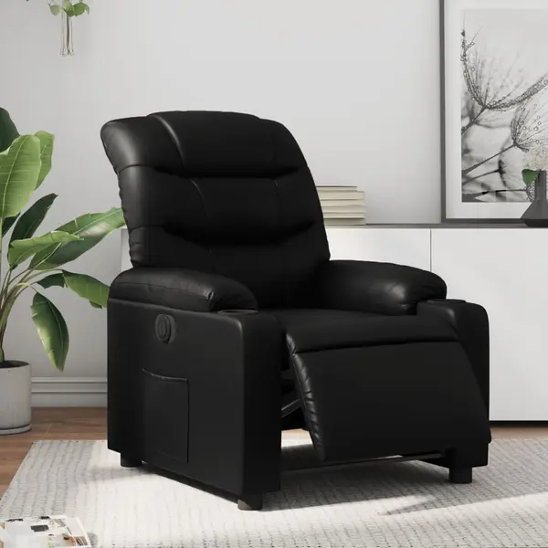 Gossi fotoliu rabatabil electric, negru, piele ecologica