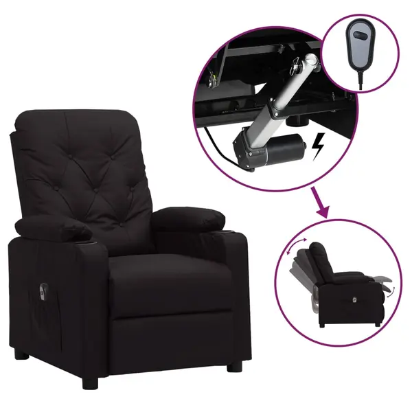 Gossi fotoliu rabatabil electric, negru, piele ecologica