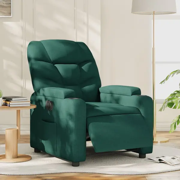 Gossi fotoliu rabatabil electric, verde inchis, material textil